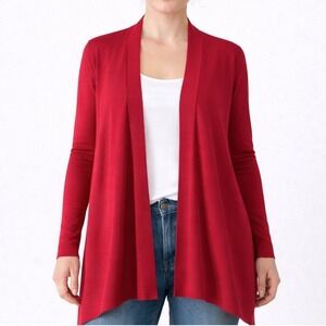 Dana Buchman Womens Large Red Ribbed Open Front Asymmetrical Cardigan Sweater